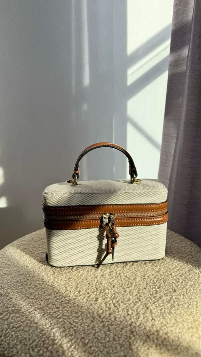 Cream & Brown Top-Handle Bag